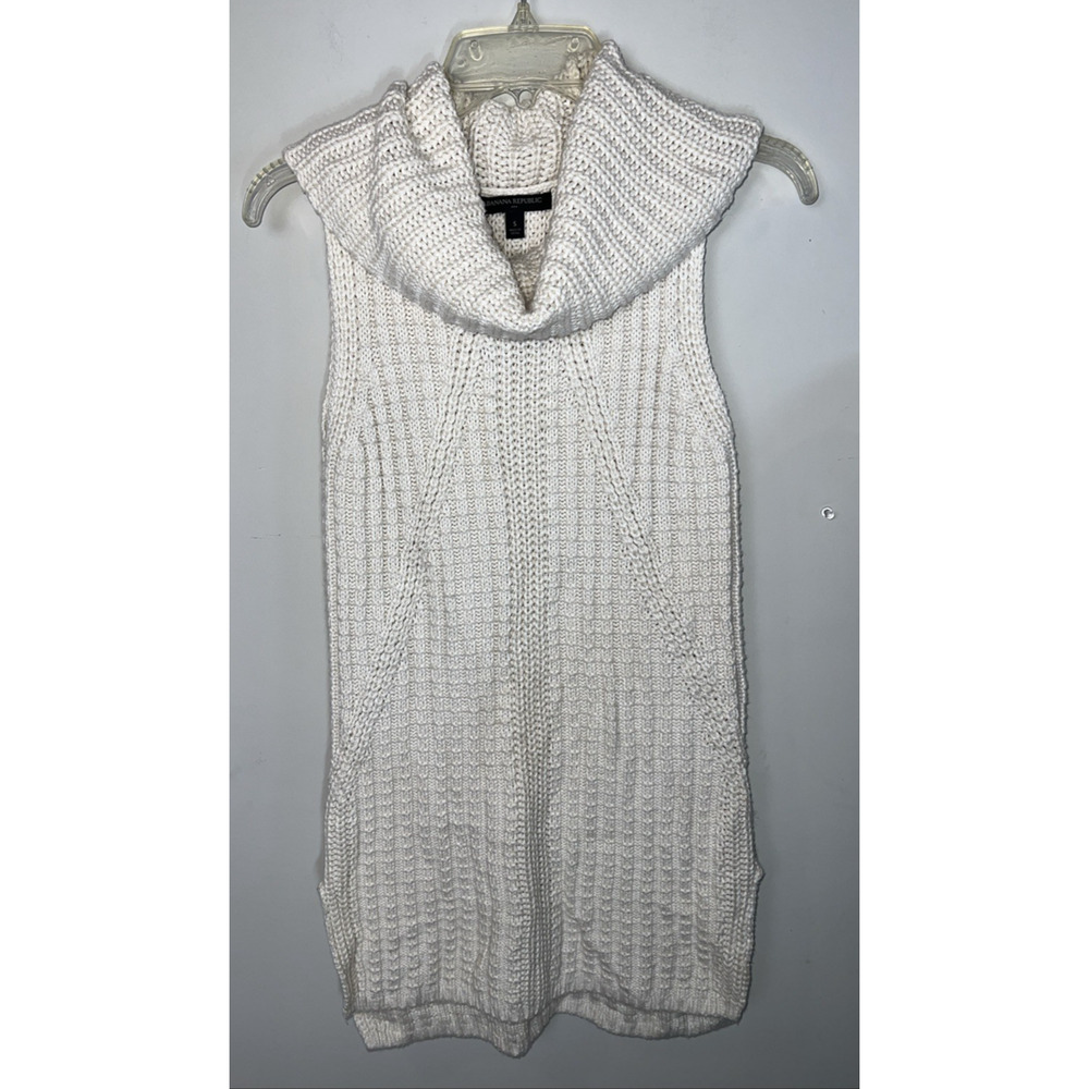 Banana Republic Cable Knit Ivory Sleeveless Sweater Tunic Top Cowl Neck Sz Small